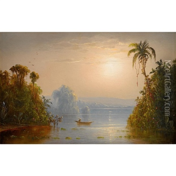 A Tropical Sunset Oil Painting - Norton Bush