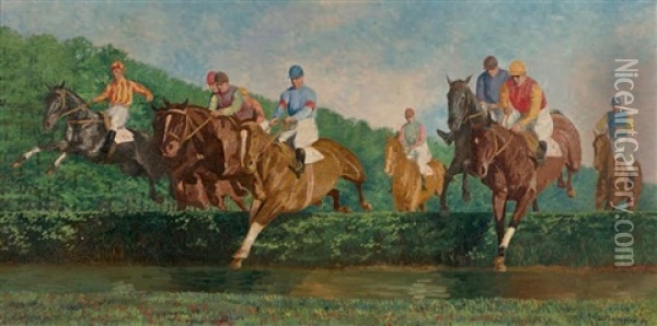Aux Courses, Le Saut De La Haie, 1927 Oil Painting - Louis Ferdinand Malespina