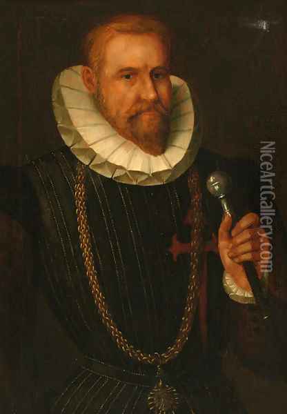 Portrait of a gentleman, half-length, in a black doublet and a ruff collar Oil Painting - Spanish School
