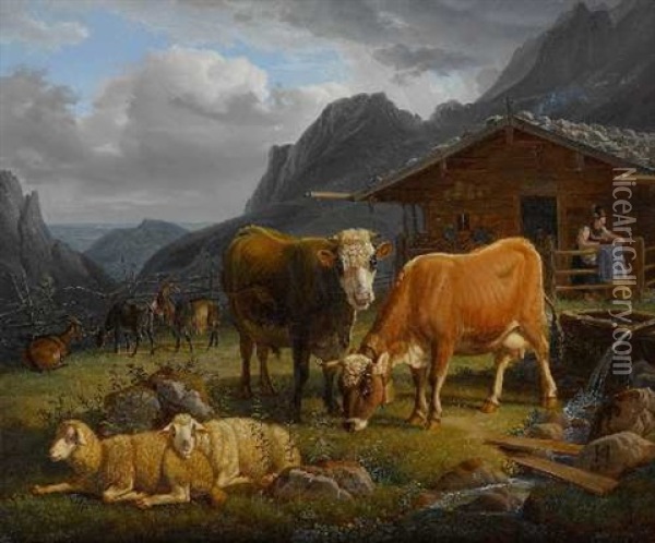 Auf Der Alm Oil Painting - Carl Hess