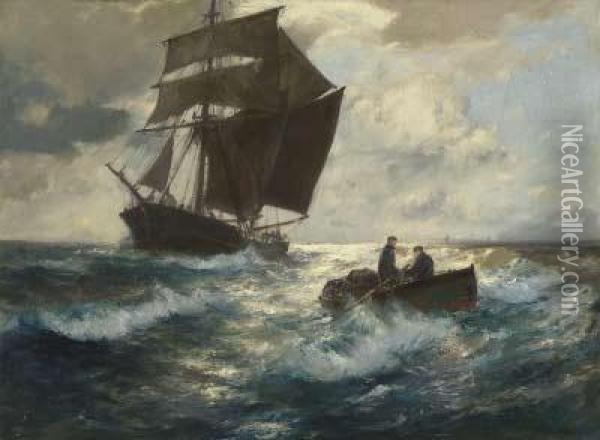 Ruderer Vor Einem Segelschiff Oil Painting - Franz Muller-Gossen