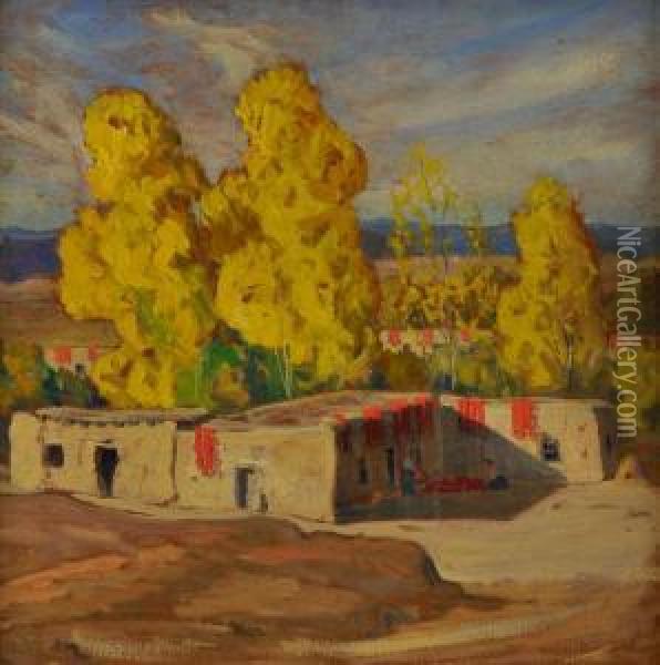 Adobe House With Yellow Tress Oil Painting - Sheldon Parsons