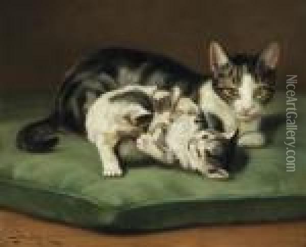 A Mother And Her Two Kittens Oil Painting - John Henry Dolph