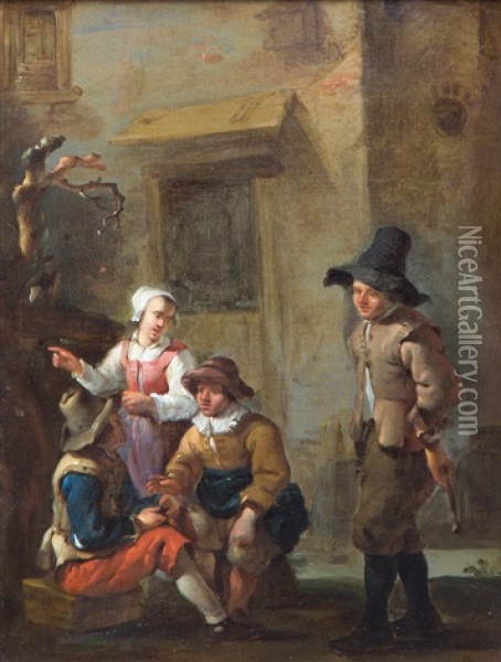 Four Conversing Figures Oil Painting - Johannes van der Bent