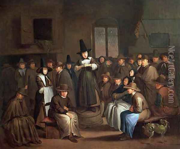 A Quakers Meeting Oil Painting - Egbert van the Elder Heemskerk
