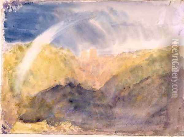 Crichton Castle Mountainous Landscape with a Rainbow c.1818 Oil Painting - Joseph Mallord William Turner
