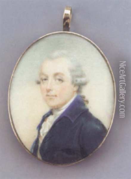 Hon. John Monckton, Of Fineshade, Northamptonshire, Wearing A Powdered Wig En Queue And A Dark Blue Coat Oil Painting - Robert Bowyer