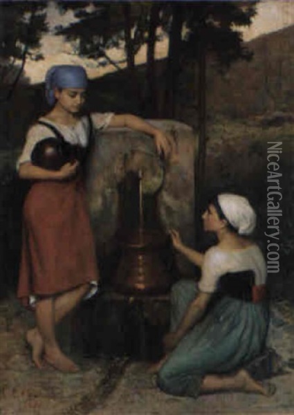 Italiennes A La Fontaine Oil Painting - Louise De Goussaincourt De Gauvain