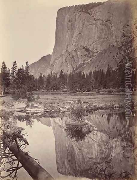 Mirror view of El Capitan, Yosemite, USA, 1872 Oil Painting - Carleton Emmons Watkins