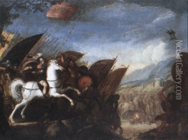 Cavalry Engagement Oil Painting - Francesco (da Gubbio) Allegrini