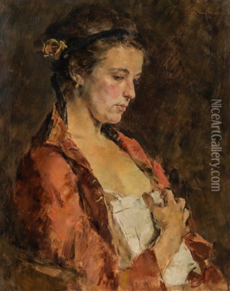 Portrait Of A Woman Oil Painting - Fritz (Friedrich) Rojka