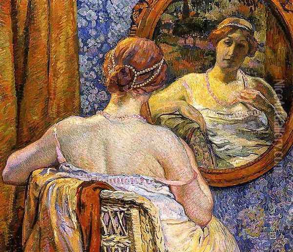 Woman in a Mirror Oil Painting - Theo van Rysselberghe