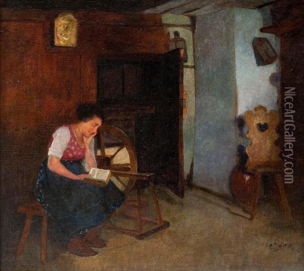 A Woman Reading Oil Painting - Carl Duxa