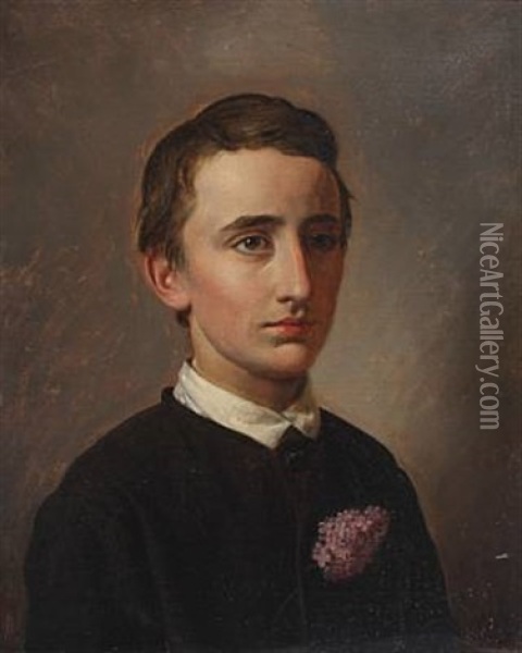 A Portrait Of Schoolmaster And Candidatus Of Engineering August Weis, With A Black Jacket And A Lilac In The Bottonhole Oil Painting - Constantin (Carl Christian Constantin) Hansen