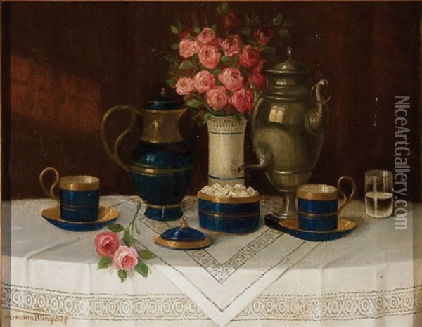 Tea Time - A Still Life Oil Painting - Hermann Klingsboegl