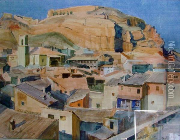 Vue Du Village De Daroca En Espagne Oil Painting - Paul Balze