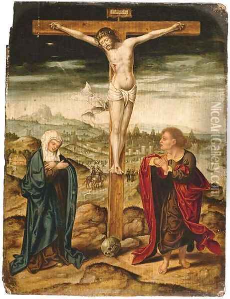 The Crucifixion with the Virgin and Saint John the Evangelist Oil Painting - Joos Van Cleve
