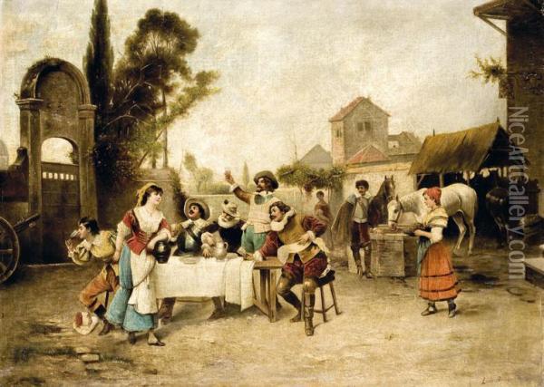 Mulatozo Tarsasag Oil Painting - Louis Henri Deschamps