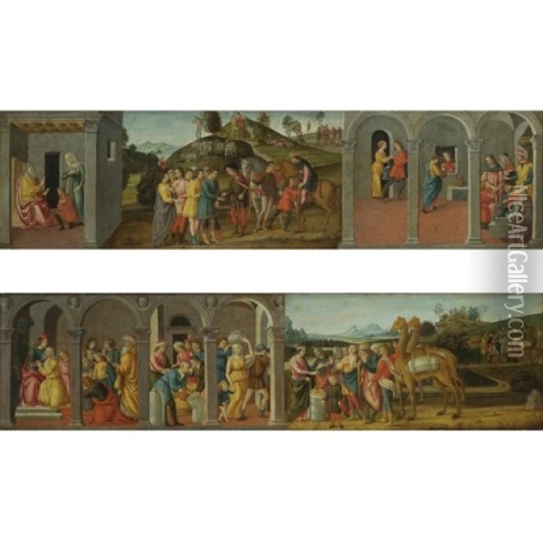 Joseph Before Jacob And Rachel (+ Joseph's Cup Is Found In Benjamin's Sack Of Corn; 2 Works) Oil Painting - Davide Bigordi Ghirlandajo