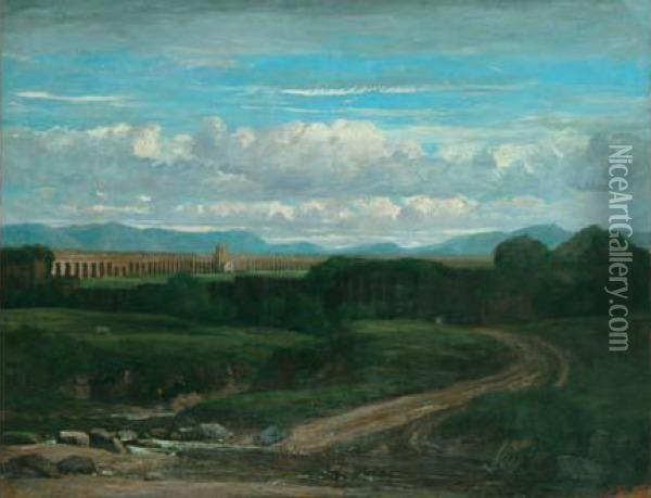 La Vallee Des Aqueducs, Environs De Rome Oil Painting - Nicolas Louis Cabat