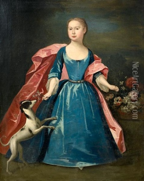 Portrait Of A Girl, In A Blue Dress Oil Painting - John Theodore Heins