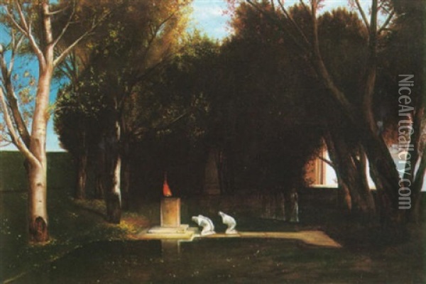 Figures Worshipping At A Shrine Oil Painting - Arnold Boecklin