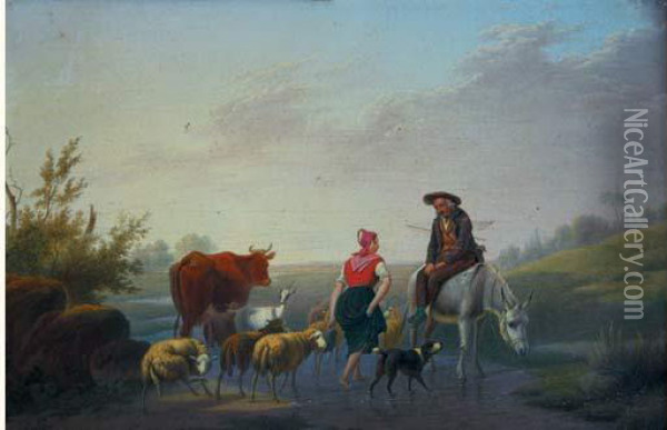 Bergers Dans Un Paysage Oil Painting - Charles Gabriel Gauthier