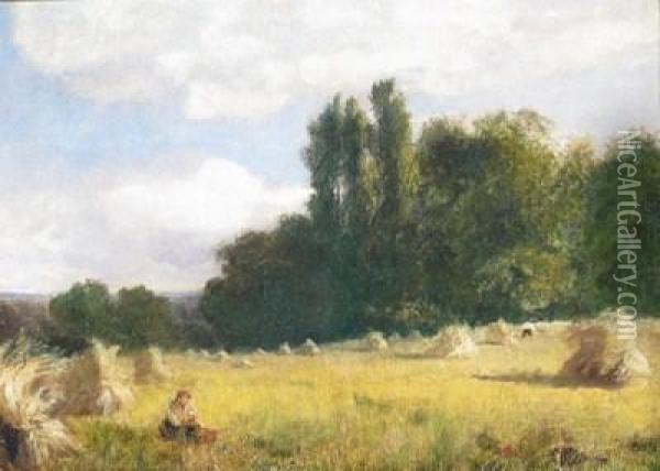 A Break At Harvest Time Oil Painting - John Henry Mole