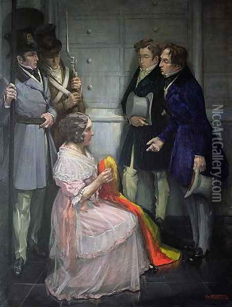 Mrs. Abst Creating the First Belgian Flag, c.1830 Oil Painting - Em Vermeersch