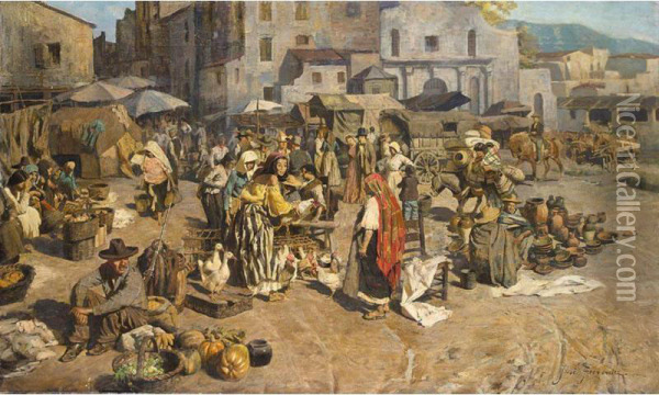 Mercado (the Market Place) Oil Painting - Jose Fernandez Alvarado