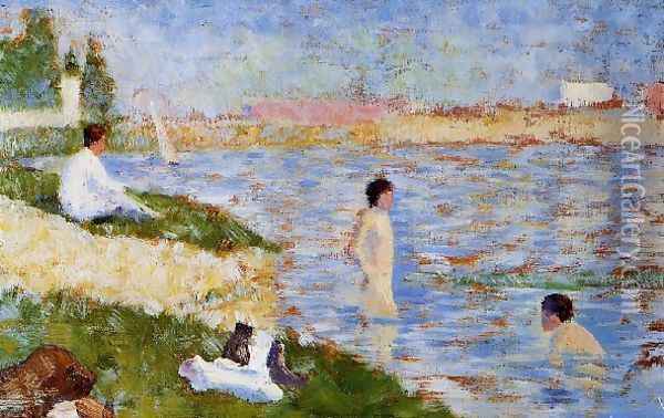 Bathers in the Water Oil Painting - Georges Seurat