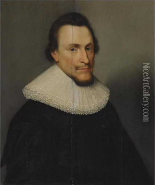 Portrait Of A Bearded Gentleman,
 Bust Length, Wearing A Blackcostume With A White Lace Collar Oil Painting - Michiel Jansz. Van Miereveldt
