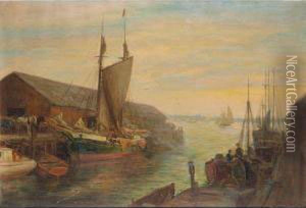 Old Wharfs, Portland Maine, Usa Oil Painting - Charles E. Waltensperger