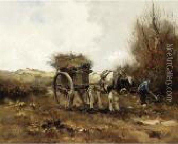 A Woodgatherer In The Dunes Oil Painting - Willem George Fred. Jansen
