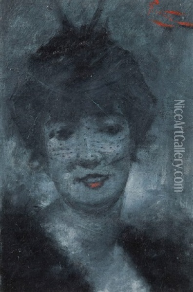 Lady With A Veil Oil Painting - Girolamo Pieri Ballati Nerli