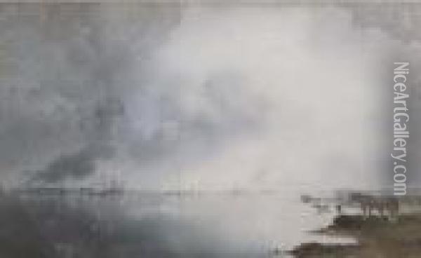 Aftrekkend Onweer: Calm Day On A Riverbank Of The Ijssel Oil Painting - Floris Verster