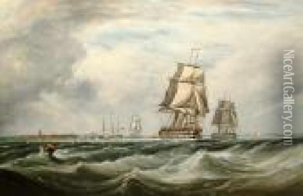 Shipping Off Portsmouth 'e.colls' (lower Left) Oil Painting - Ebenezer Colls