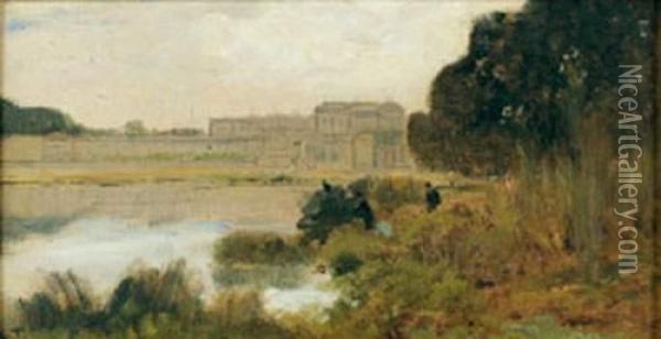 Vue Du Chateau De Versailles, Prise De La Piece D'eau Des Suisses Oil Painting - Louis Tauzin
