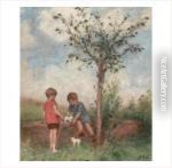 Enfants Aux Chats, Vers 1926 Oil Painting - Georges dEspagnat