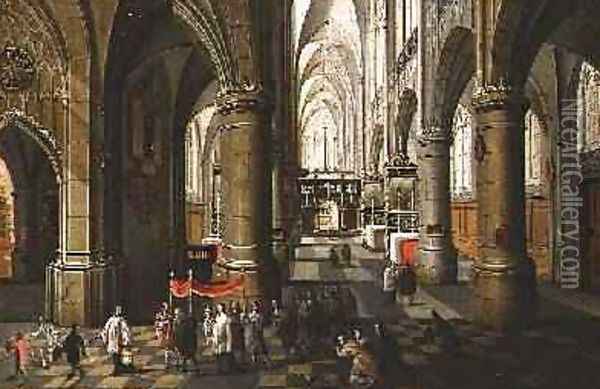 The Interior of a Cathedral with a Procession Oil Painting - Pieter the Younger Neefs