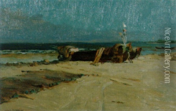Fischerboote Am Strand Oil Painting - Louis Picard