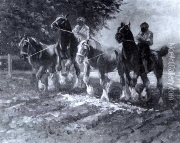 An Der Pferdeschwemme Oil Painting - Richard Herdtle