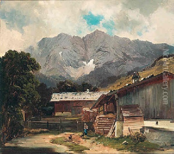 A View Of A Farmhouse In The Alps Oil Painting - Karl Millner