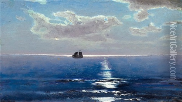 Sea View With Sailing Ship By Moonlight Oil Painting - Nikolai Nikanorovich Dubovskoy