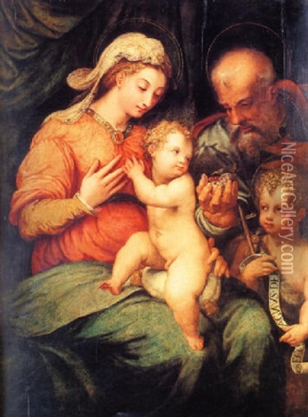 The Madonna And Child With Saint Joseph And The Infant Baptist Oil Painting -  Perino del Vaga