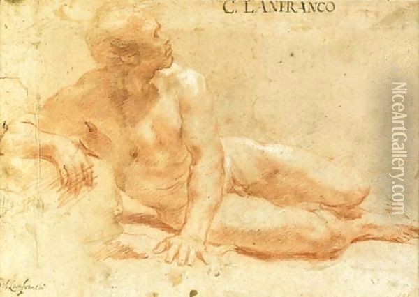 A reclining nude in profile to the right Oil Painting - Giovanni Lanfranco