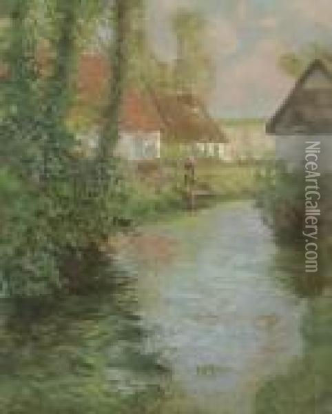 Cottages By A Canal Oil Painting - George Ames Aldrich
