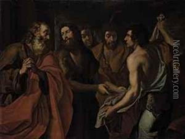 The Brothers Of Joseph Showing Jacob Joseph's Blood-stained Coat Oil Painting - Joachim I Von Sandrart