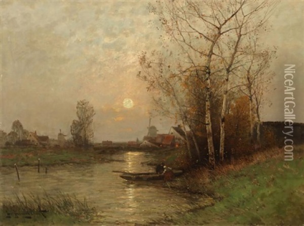 Abendstimmung Am Fluss Oil Painting - Johann Jungblut