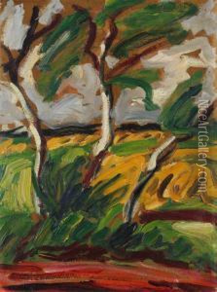 Worpsweder Landschaft (baume) Oil Painting - Albert Schiestl-Arding